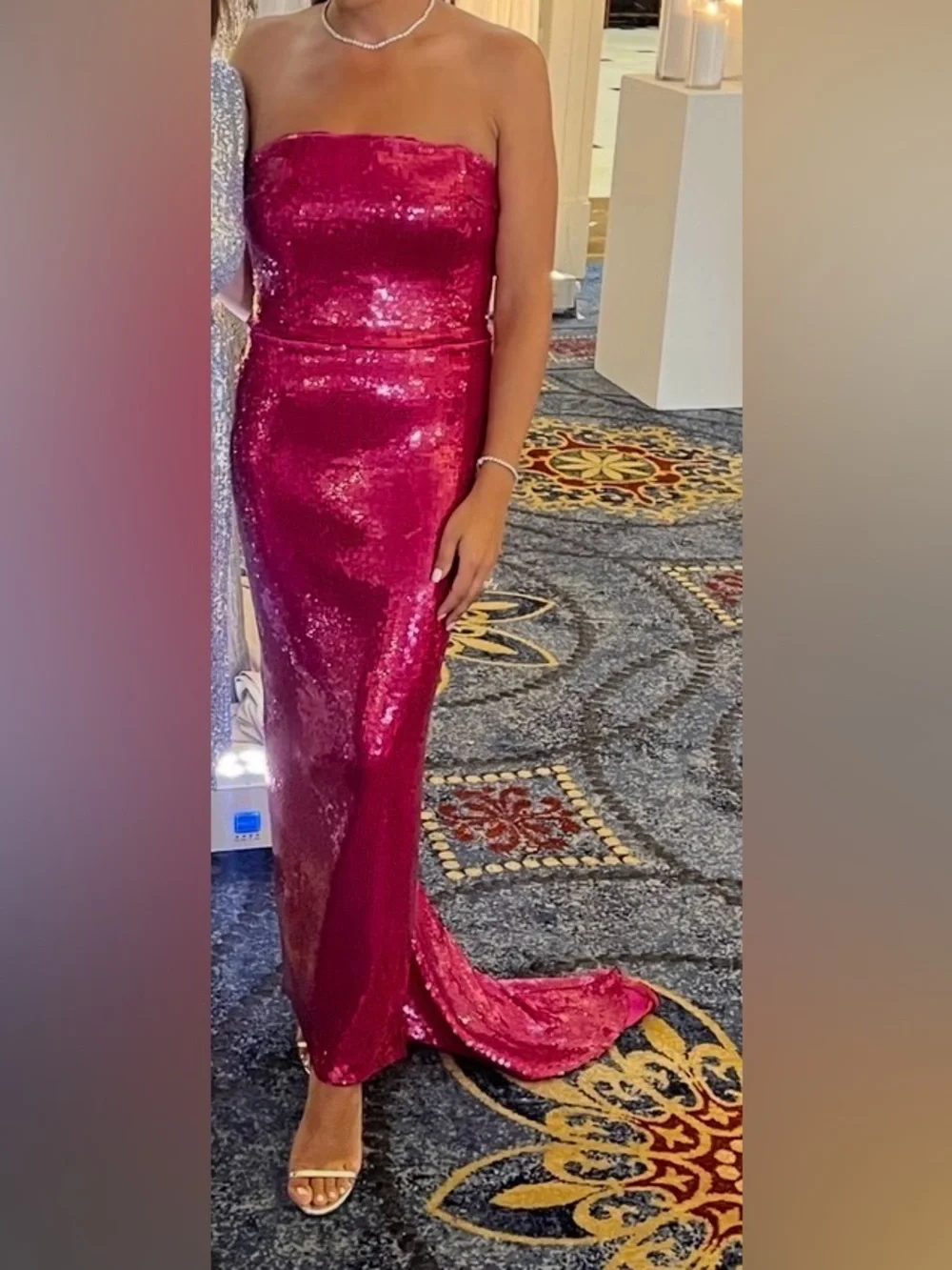 LaQuan Smith Hot Pink Sequin Strapless gown